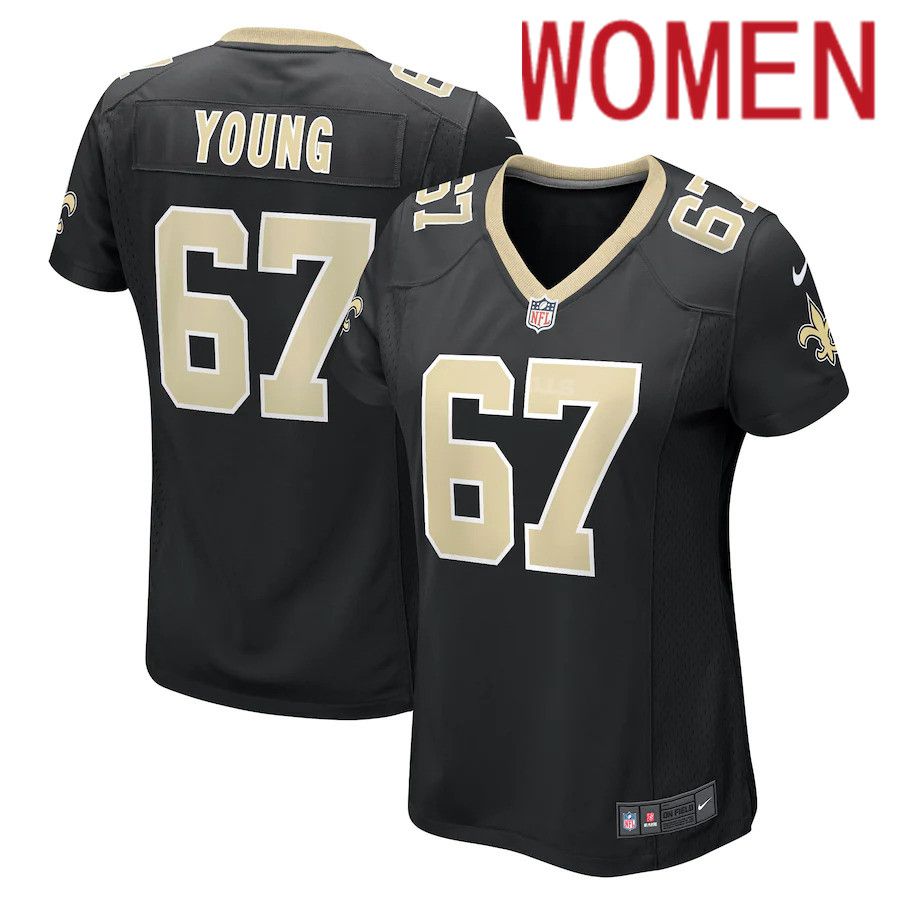 Women New Orleans Saints 67 Landon Young Nike Black Game NFL Jersey